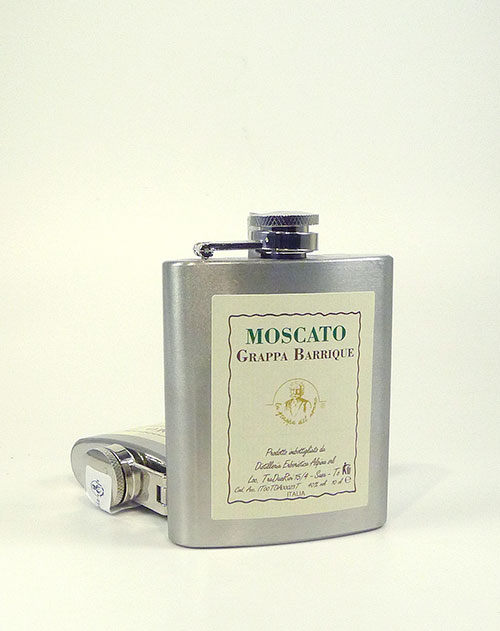 Moscato Grappa Barrique - La Grappa del Nonno im Edelstahl-Flachmann