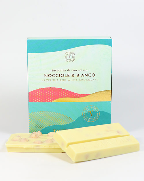 Tavoletta di Cioccolato Nocciole & Bianco - Weiße Schokolade mit ganzen geröstete Haselnüssen IGP aus dem Piemont, 110g