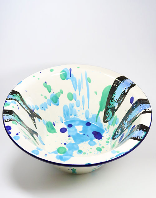 Große Schale mit Fischmuster & Farbtupfern 21,5cm