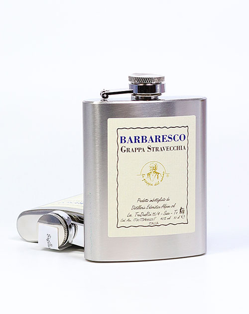 Barbaresco Grappa Stravecchia - La Grappa del Nonno im Edelstahl-Flachmann