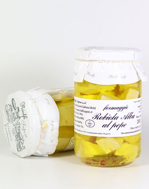 Robiola Alba al Pepe - Eingelegter Käse mit Pfeffer aus dem Piemont 280g/130g