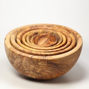 6 Olivenholz-Schalen im Set, handgefertigt in Umbrien