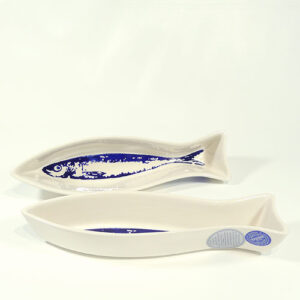 Keramik-Schale Fischform 26 cm Sardine-Motiv ohne Kleckse, ofenfest (Portugal)