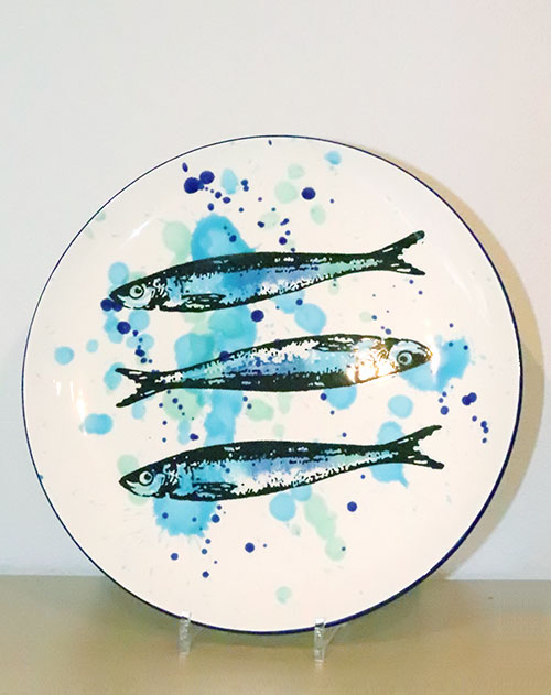 Kuchenteller Sardinen-Motiv 19,5 cm mit Klecksen, ofenfest (Portugal) – Bild 2