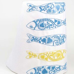 Geschirr-Handtuch 'Sardinen blau/gelb' in Jacquard-Qualität aus Portugal