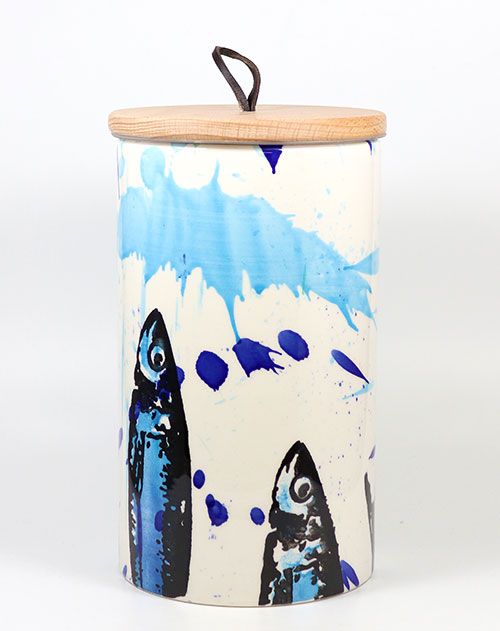 Vorratsdose (Keramik 1,7L) Sardinen-Motiv 12 x 21,5 cm (Portugal)