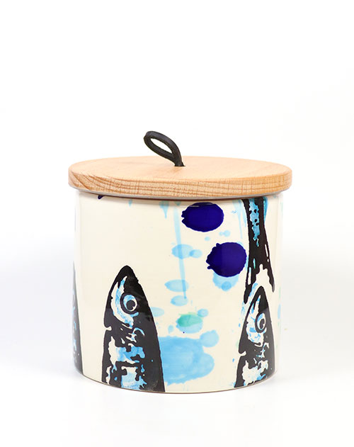 Vorratsdose (Keramik 0,7L) Sardinen-Motiv 12 x 11,5 cm (Portugal)