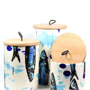 3er-Set Vorratsdosen mit Holzdeckel, Sardinen-Motiv (Portugal)