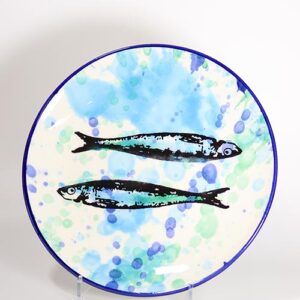 Kuchenteller Sardinen-Motiv 19,5 cm mit Klecksen, ofenfest (Portugal)